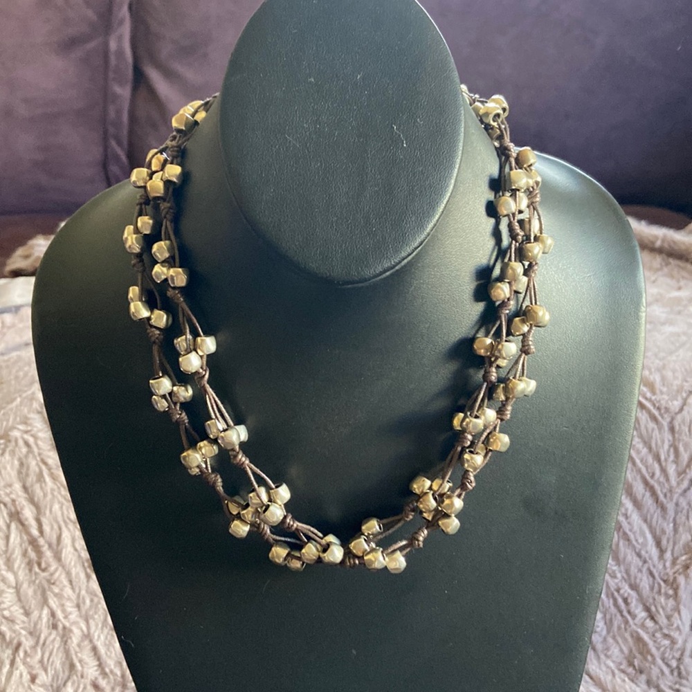 UNOde50 brown leather and silver plated long necklace